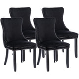 NNEDSZ 4x Velvet Upholstered Dining Chairs Tufted Wingback Side Chair with Studs Trim Solid Wood Legs for Kitchen