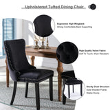 NNEDSZ 4x Velvet Upholstered Dining Chairs Tufted Wingback Side Chair with Studs Trim Solid Wood Legs for Kitchen