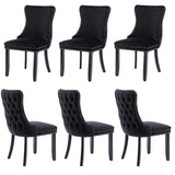 NNEDSZ 6x Velvet Upholstered Dining Chairs Tufted Wingback Side Chair with Studs Trim Solid Wood Legs for Kitchen