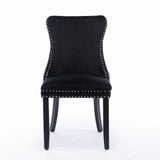 NNEDSZ 6x Velvet Upholstered Dining Chairs Tufted Wingback Side Chair with Studs Trim Solid Wood Legs for Kitchen