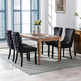 NNEDSZ 6x Velvet Upholstered Dining Chairs Tufted Wingback Side Chair with Studs Trim Solid Wood Legs for Kitchen