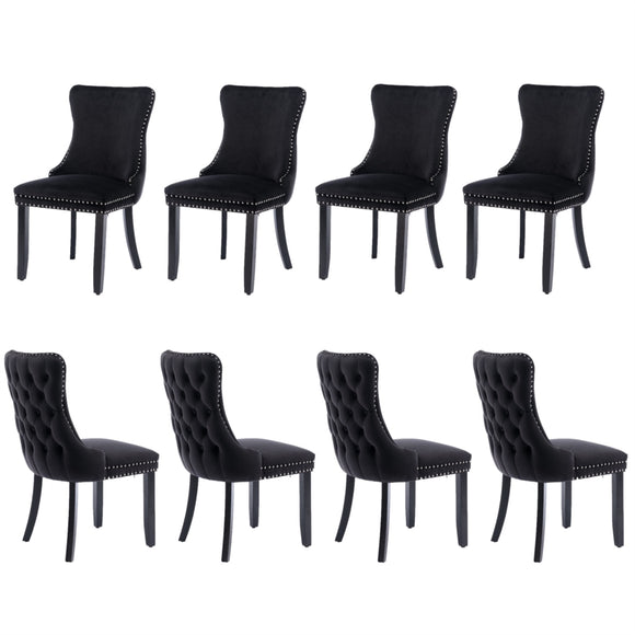 NNEDSZ 8x Velvet Upholstered Dining Chairs Tufted Wingback Side Chair with Studs Trim Solid Wood Legs for Kitchen
