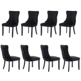 NNEDSZ 8x Velvet Upholstered Dining Chairs Tufted Wingback Side Chair with Studs Trim Solid Wood Legs for Kitchen