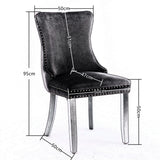 NNEDSZ 2x Velvet Upholstered Dining Chairs Tufted Wingback Side Chair with Studs Trim Solid Wood Legs for Kitchen
