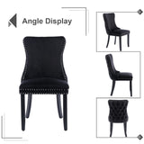 NNEDSZ 2x Velvet Upholstered Dining Chairs Tufted Wingback Side Chair with Studs Trim Solid Wood Legs for Kitchen
