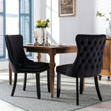 NNEDSZ 2x Velvet Upholstered Dining Chairs Tufted Wingback Side Chair with Studs Trim Solid Wood Legs for Kitchen