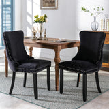 NNEDSZ 2x Velvet Upholstered Dining Chairs Tufted Wingback Side Chair with Studs Trim Solid Wood Legs for Kitchen