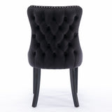 NNEDSZ 2x Velvet Upholstered Dining Chairs Tufted Wingback Side Chair with Studs Trim Solid Wood Legs for Kitchen