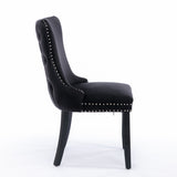 NNEDSZ 2x Velvet Upholstered Dining Chairs Tufted Wingback Side Chair with Studs Trim Solid Wood Legs for Kitchen