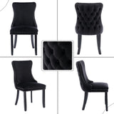NNEDSZ 2x Velvet Upholstered Dining Chairs Tufted Wingback Side Chair with Studs Trim Solid Wood Legs for Kitchen