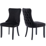 NNEDSZ 2x Velvet Upholstered Dining Chairs Tufted Wingback Side Chair with Studs Trim Solid Wood Legs for Kitchen
