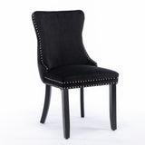 NNEDSZ 2x Velvet Upholstered Dining Chairs Tufted Wingback Side Chair with Studs Trim Solid Wood Legs for Kitchen