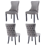NNEDSZ 4x Velvet Upholstered Dining Chairs Tufted Wingback Side Chair with Studs Trim Solid Wood Legs for Kitchen