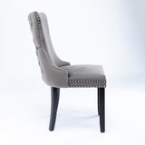NNEDSZ 4x Velvet Upholstered Dining Chairs Tufted Wingback Side Chair with Studs Trim Solid Wood Legs for Kitchen
