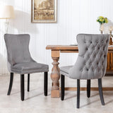 NNEDSZ 4x Velvet Upholstered Dining Chairs Tufted Wingback Side Chair with Studs Trim Solid Wood Legs for Kitchen