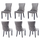 NNEDSZ 6x Velvet Upholstered Dining Chairs Tufted Wingback Side Chair with Studs Trim Solid Wood Legs for Kitchen