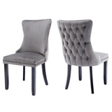 NNEDSZ 6x Velvet Upholstered Dining Chairs Tufted Wingback Side Chair with Studs Trim Solid Wood Legs for Kitchen