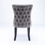 NNEDSZ 6x Velvet Upholstered Dining Chairs Tufted Wingback Side Chair with Studs Trim Solid Wood Legs for Kitchen