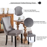 NNEDSZ 6x Velvet Upholstered Dining Chairs Tufted Wingback Side Chair with Studs Trim Solid Wood Legs for Kitchen