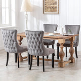 NNEDSZ 6x Velvet Upholstered Dining Chairs Tufted Wingback Side Chair with Studs Trim Solid Wood Legs for Kitchen