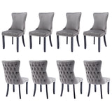 NNEDSZ 8x Velvet Upholstered Dining Chairs Tufted Wingback Side Chair with Studs Trim Solid Wood Legs for Kitchen