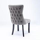 NNEDSZ 8x Velvet Upholstered Dining Chairs Tufted Wingback Side Chair with Studs Trim Solid Wood Legs for Kitchen
