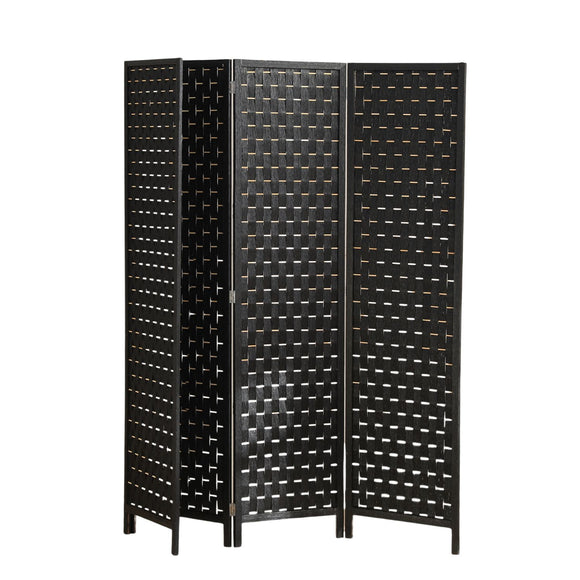 NNEDSZ 4-Panel Pine Wood Room Divider (Black) EK-RD-100-SD