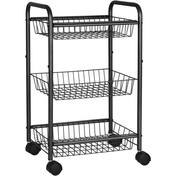 NNEDSZ 3-Tier Metal Rolling Cart on Wheels with Removable Shelves Black BSC03BK