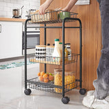 NNEDSZ 3-Tier Metal Rolling Cart on Wheels with Removable Shelves Black BSC03BK