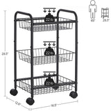 NNEDSZ 3-Tier Metal Rolling Cart on Wheels with Removable Shelves Black BSC03BK