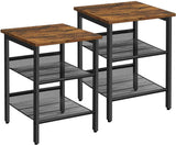 NNEDSZ Side Table Set Nightstand Industrial Set of 2 Bedside Tables with Adjustable Mesh Shelves Rustic Brown and Black LET24X