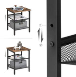 NNEDSZ Side Table Set Nightstand Industrial Set of 2 Bedside Tables with Adjustable Mesh Shelves Rustic Brown and Black LET24X