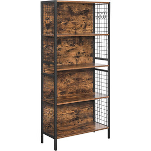 NNEDSZ 4 Tiers Bookcase Office Storage Shelf Rustic Brown and Black LBC023B01