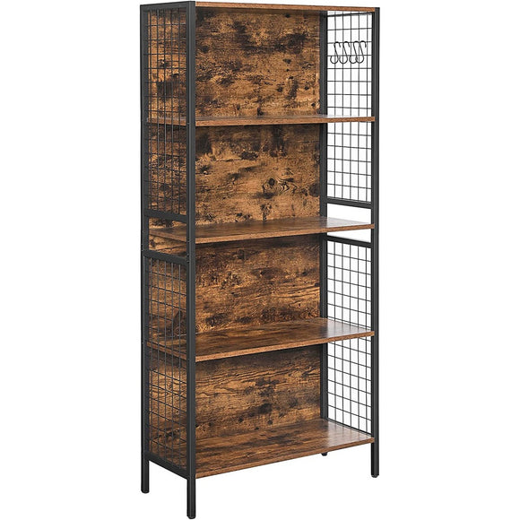 NNEDSZ 4 Tiers Bookcase Office Storage Shelf Rustic Brown and Black LBC023B01