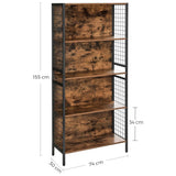 NNEDSZ 4 Tiers Bookcase Office Storage Shelf Rustic Brown and Black LBC023B01