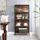 NNEDSZ 4 Tiers Bookcase Office Storage Shelf Rustic Brown and Black LBC023B01
