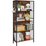 NNEDSZ 4 Tiers Bookcase Office Storage Shelf Rustic Brown and Black LBC023B01