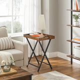 NNEDSZ TV Tray Folding Table with Removable Serving Tray Rustic Brown and Black LET252B01