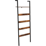 NNEDSZ Blanket Ladder Wall-Leaning Rack with Storage Shelf Rustic Brown and Black LLS012B01
