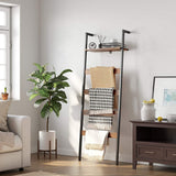NNEDSZ Blanket Ladder Wall-Leaning Rack with Storage Shelf Rustic Brown and Black LLS012B01