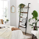 NNEDSZ Blanket Ladder Wall-Leaning Rack with Storage Shelf Rustic Brown and Black LLS012B01