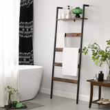 NNEDSZ Blanket Ladder Wall-Leaning Rack with Storage Shelf Rustic Brown and Black LLS012B01