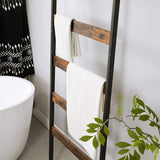 NNEDSZ Blanket Ladder Wall-Leaning Rack with Storage Shelf Rustic Brown and Black LLS012B01