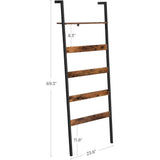 NNEDSZ Blanket Ladder Wall-Leaning Rack with Storage Shelf Rustic Brown and Black LLS012B01