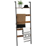 NNEDSZ Blanket Ladder Wall-Leaning Rack with Storage Shelf Rustic Brown and Black LLS012B01