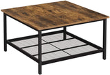 NNEDSZ Coffee Table Square Cocktail Table with Spacious Table Top Robust Steel Frame and Mesh Storage Shelf Industrial Style for Living Room Rustic Brown and Black LCT065B01