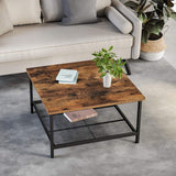 NNEDSZ Coffee Table Square Cocktail Table with Spacious Table Top Robust Steel Frame and Mesh Storage Shelf Industrial Style for Living Room Rustic Brown and Black LCT065B01