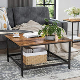 NNEDSZ Coffee Table Square Cocktail Table with Spacious Table Top Robust Steel Frame and Mesh Storage Shelf Industrial Style for Living Room Rustic Brown and Black LCT065B01