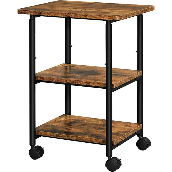 NNEDSZ 3-Tier Machine Cart with Wheels and Adjustable Table Top Rustic Brown and Black OPS003B01