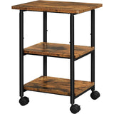 NNEDSZ 3-Tier Machine Cart with Wheels and Adjustable Table Top Rustic Brown and Black OPS003B01